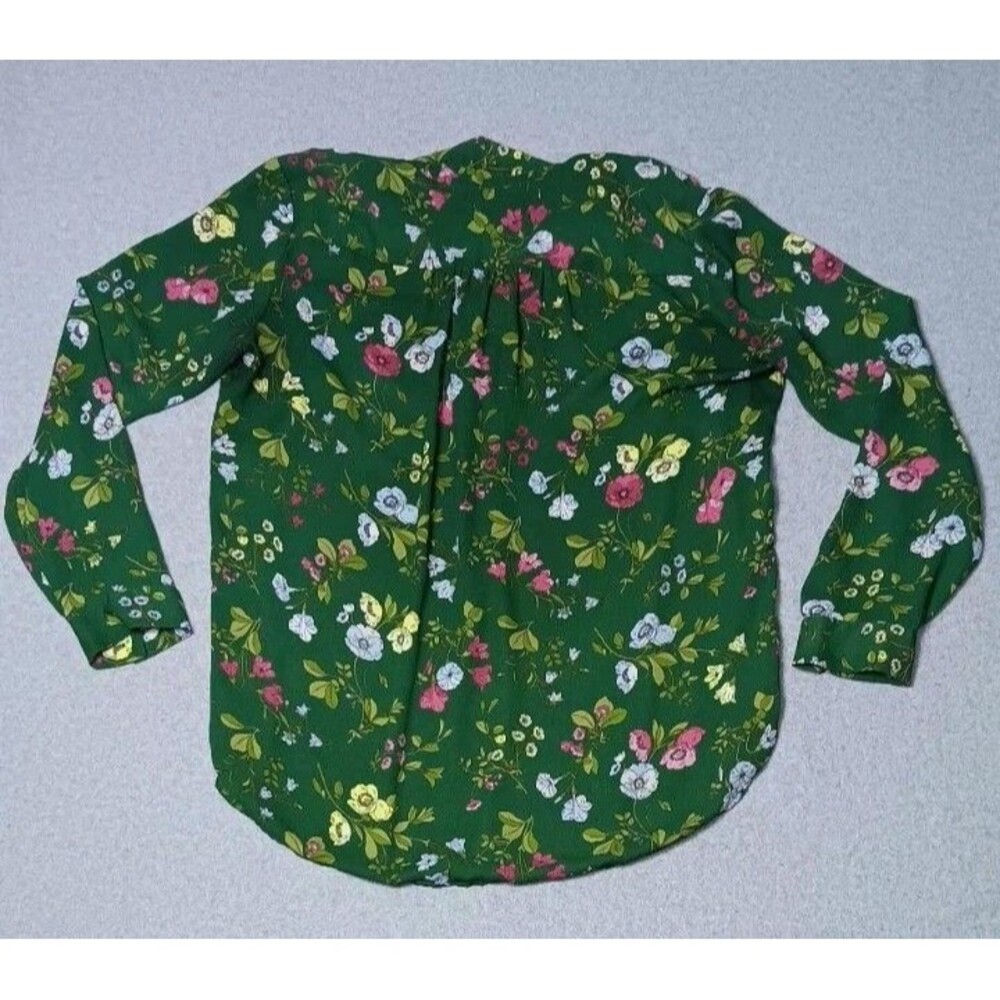Ann Taylor Long Sleeve Blouse XLT Green Floral Bloomcore Garden Party Elegant - Picture 11 of 11